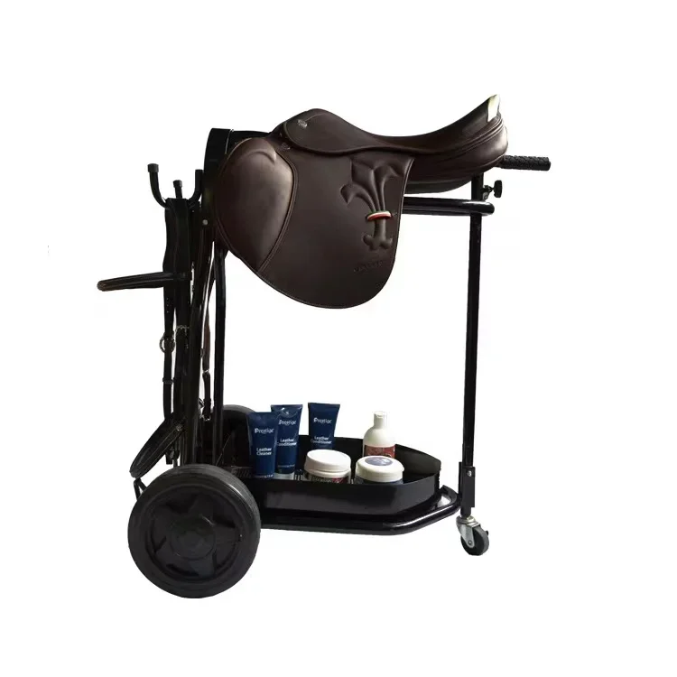 Foldable Saddle Trolley Mobile Saddle Rack with 10 Inch Wheels Equestrian Products