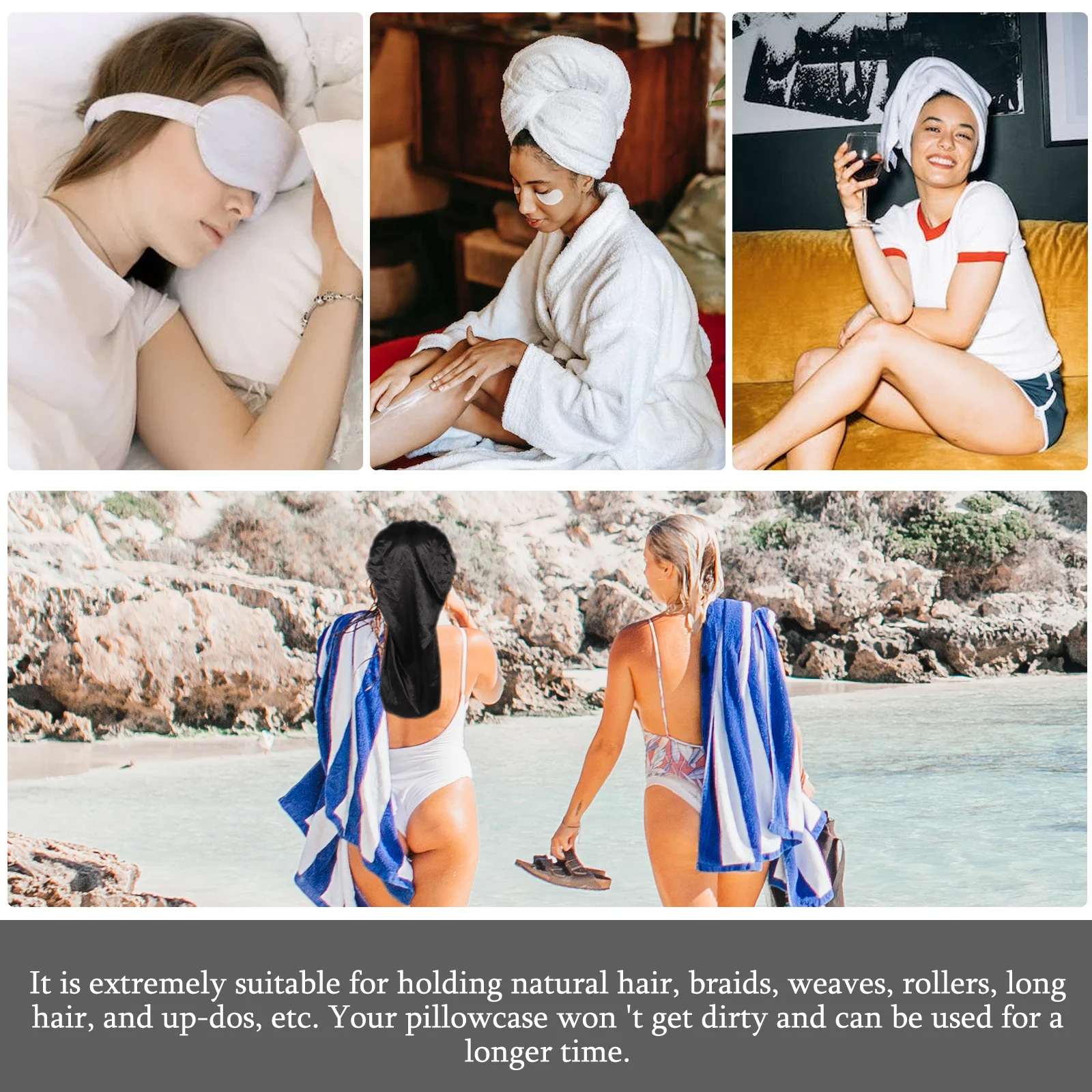 

2Pcs Long Hair Sleeping Hat Satin Women Protective Hair Cover Reduce Breakage Comfortable Fit Portable Bedtime