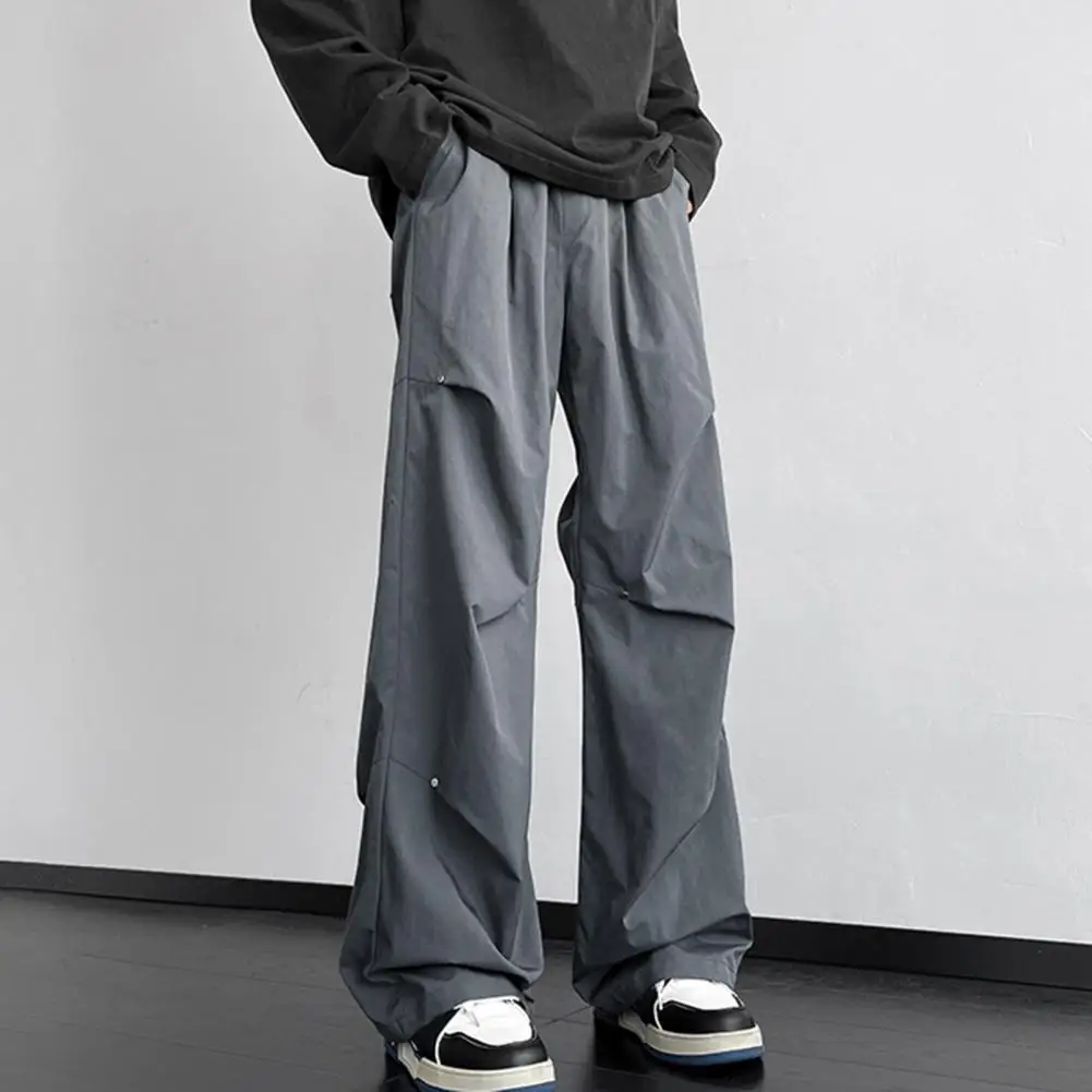 

Men Straight-leg Pants Men Bottoms Stylish Unisex Cargo Pants with Rivet Decor Wide Loose Fit Waterproof Design for Streetwear