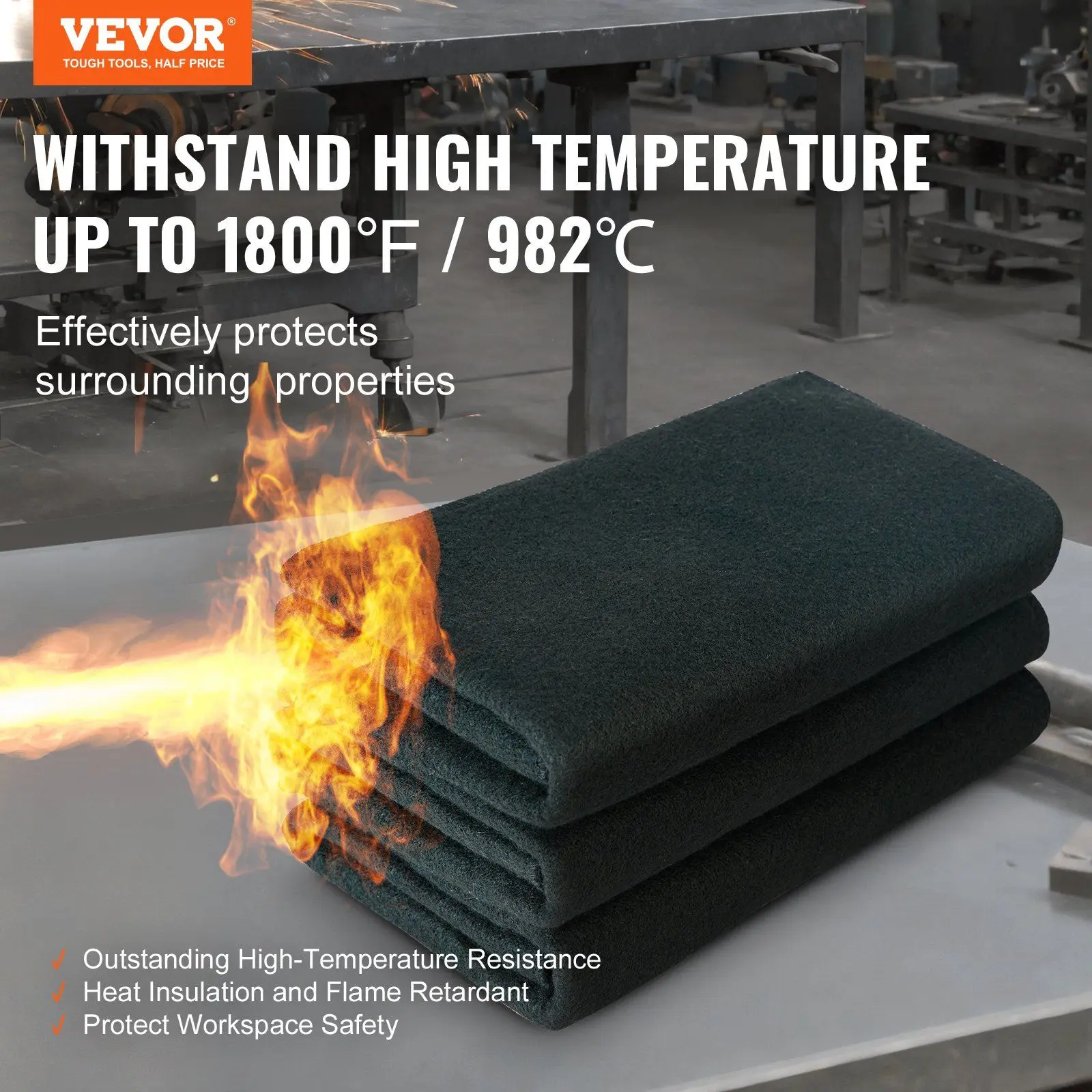 Carbon Felt Welding Blanket 6 Pack, 21" x 20" Flame Retardant Welding Blankets, Up To 1800°F Heat Resistant Blanket Set, C