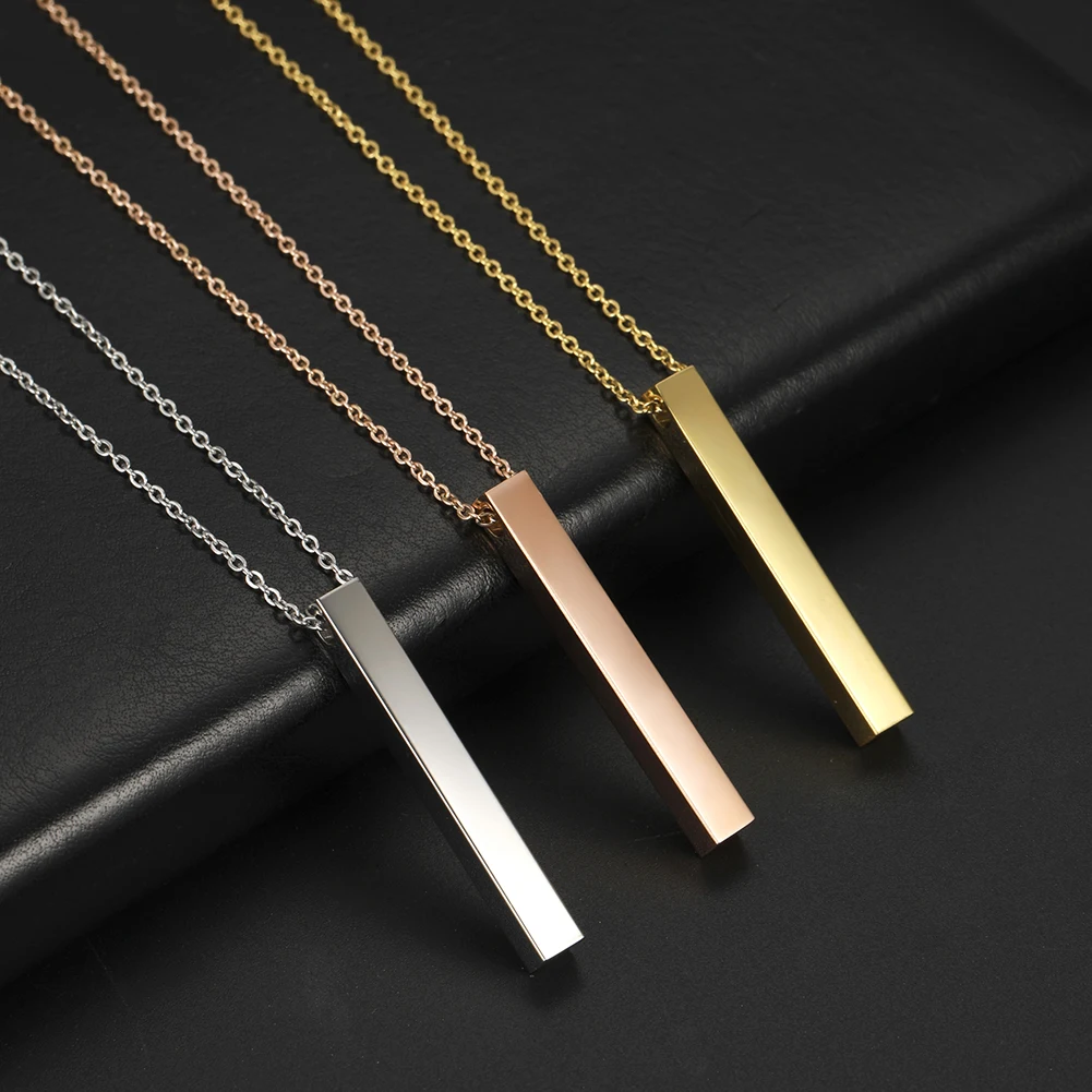 Mirror Polished Stainless Steel Square Vertical Strip Bar Pendants Necklaces Metal Jewelry for Women Birthday Gifts