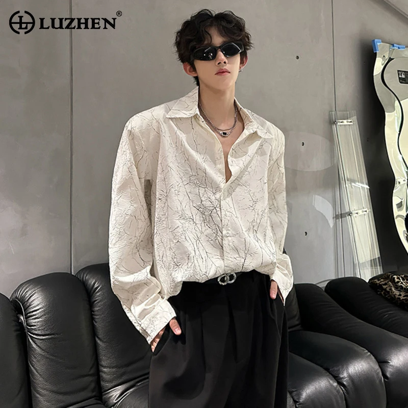 LUZHEN 2025 Autumn New Elegant Fashion Pattern Printed Long Sleeve Shirts Men's Korean Handsome Shoulder Pad Casual Tops JY3702