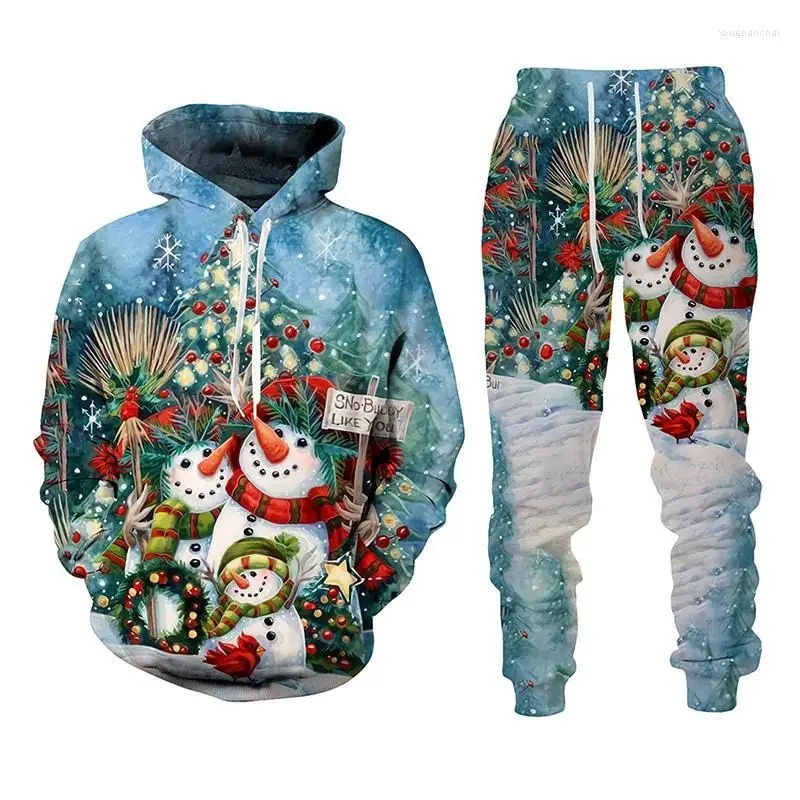 Christmas Santa Claus Snowman Hoodies Sweatshirts Pants 2pcs Sets 3D Print Man Women Hoodie Casual Tracksuit Sets Couple Outfits