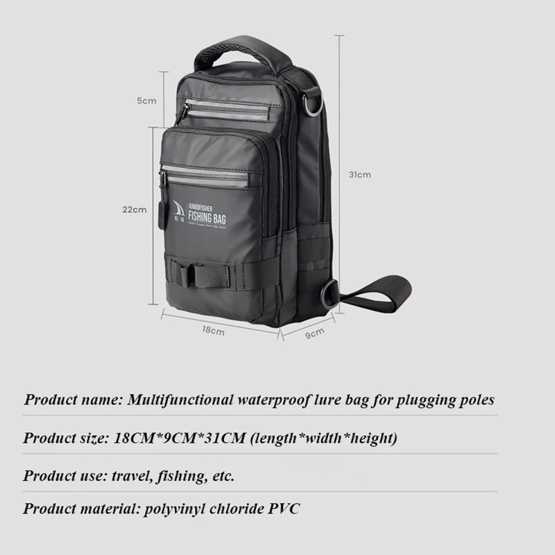 Fishing Lure Backpack Fishing Tackle Box High-Capacity Fly Fishing Backpack Waterproof with Rod Holder Sling Shoulder Bag