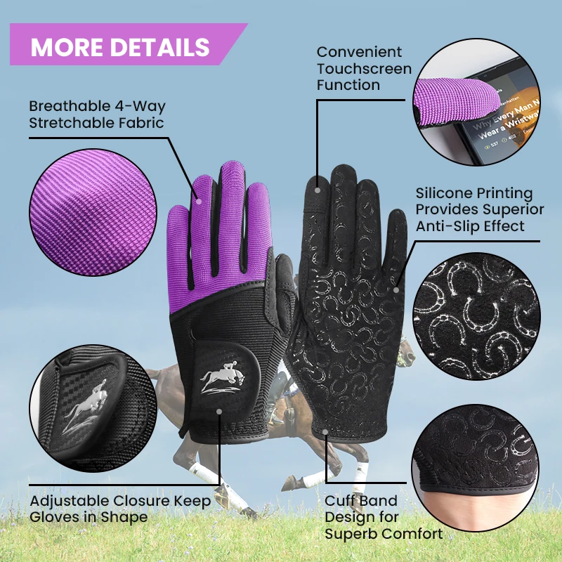 Horse Riding Gloves Equestrian Women for Women Mesh Breathable Lightweight Color Pack, Comfortable Grip for Summer