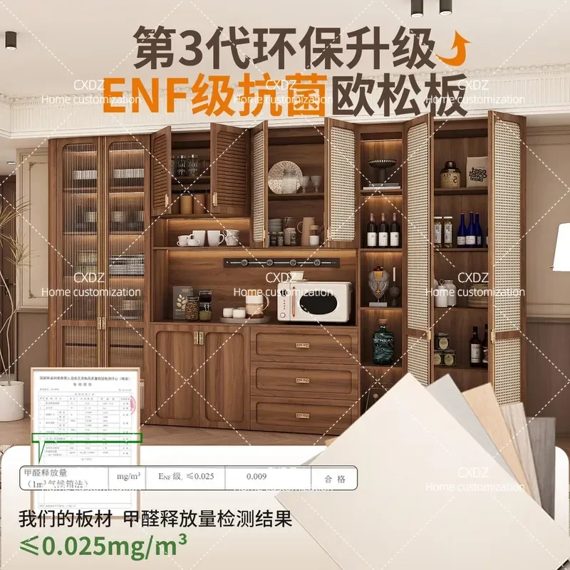 Song Style Aesthetic Rattan Dining Side Cabinet Eco Friendly Home Storage Display Unit for Restaurant Tea and Tableware
