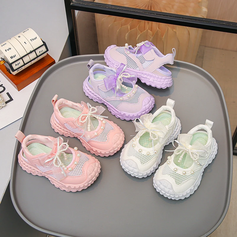 2026 Summer New Children's Campus Style Running Shoes Sweet and Breathable Mesh Sports Sandals Anti slip Fashion Baotou Sandals