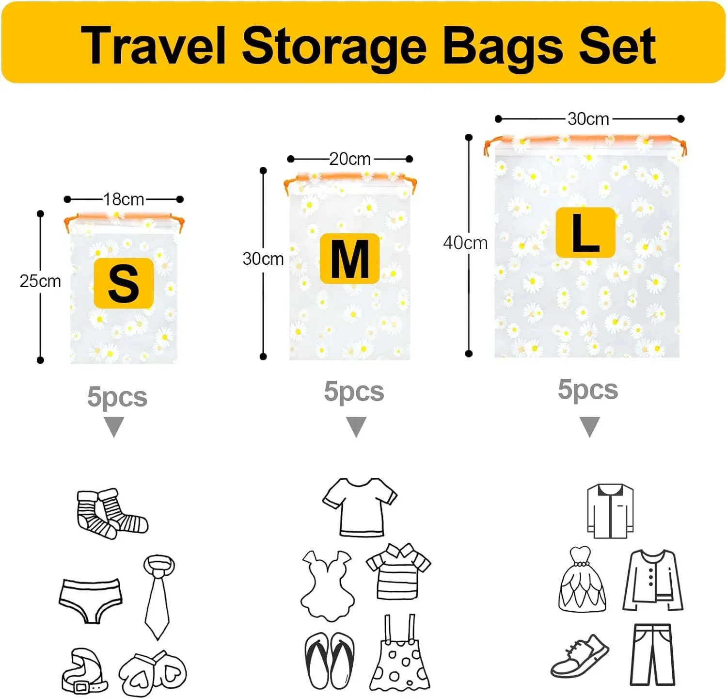 5/10Pcs Travel Shoe Bags Waterproof Drawstring Storage Bags 3 Sizes Reusable Space Saver Storage Bag for Toys Shoe Clothes Towel