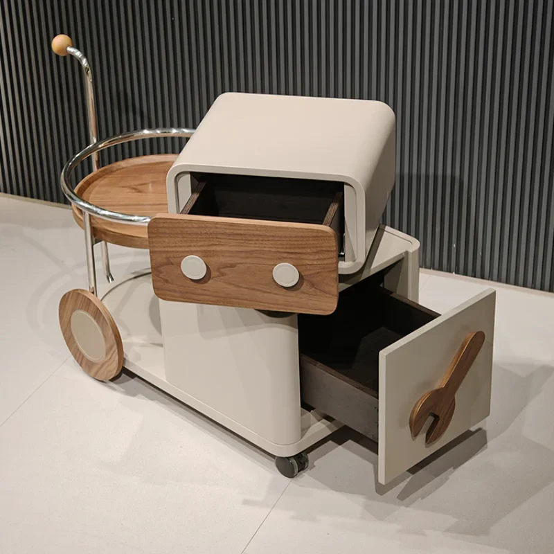 Robot Cart Movable Sofa Side Table Modern Simple Creative Walnut Rotating High-grade Bedside Cabinet