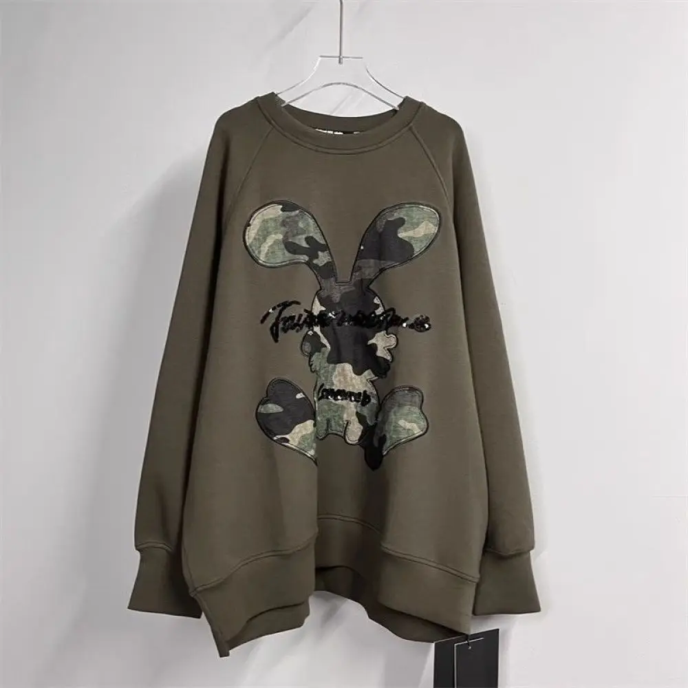 Autumn Winter Rabbit Embroidery Plus Size Sweatshirts Long Sleeve O-neck Retro New Sweatshirts Korean Street Cool New in Hoodies