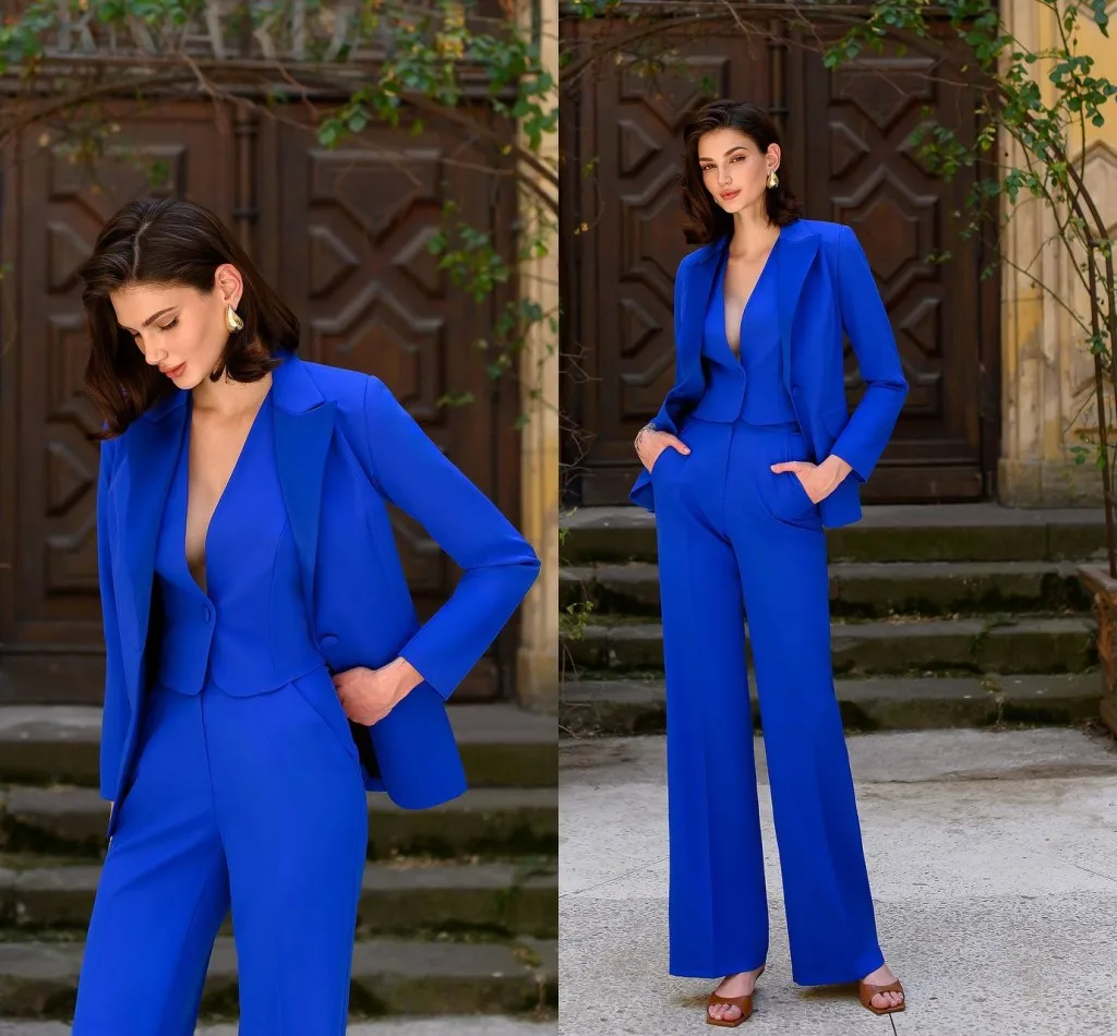 Elegant Women's Evening Dresses Suit Gowns Peaked Lapel One Button Jacket Vest Pants For Female 3 Pieces Suit Customized