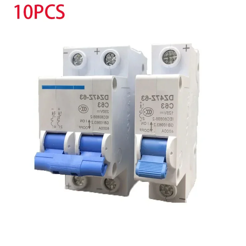 

10PCS DC 1000V 1P 2P 3P 4P solar small circuit breaker overload protection switch 6A~63A/80A 100A 125A MCB photovoltaic system