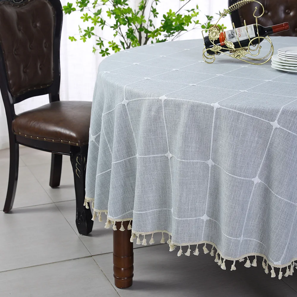 

Boho Plaid Tassel Round TableCloth for Kitchen Dining Farmhouse Party Tabletop Christmas Picnic Decor Table Cover Cotton Linen