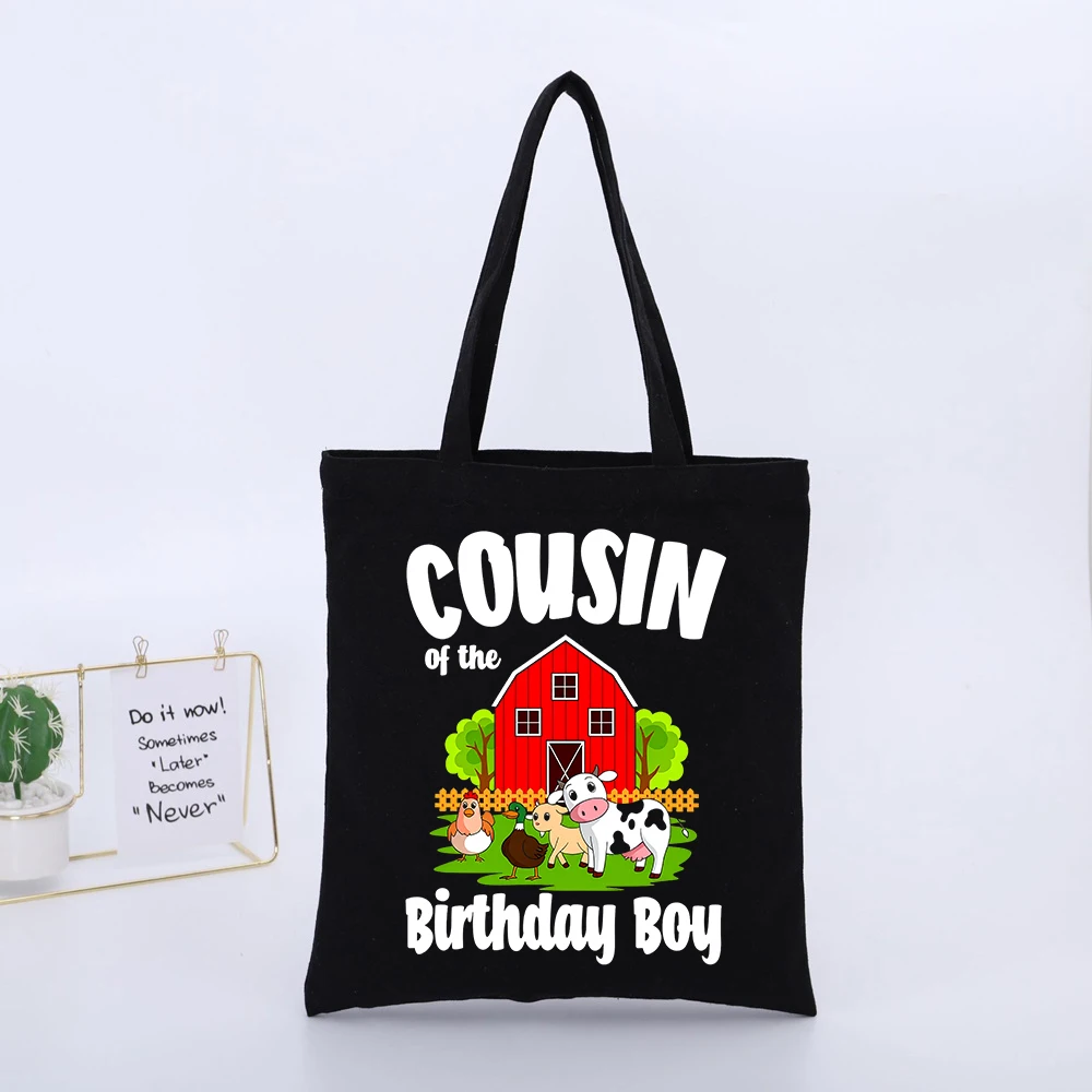 Birthday Boy's Farm Animal Graphic Canvas Tote Bag, Casual Style for Party Celebrations