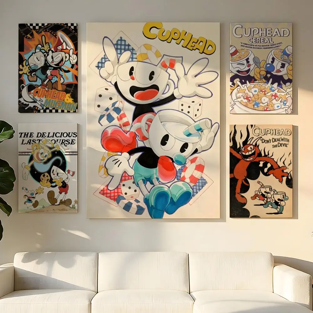 Video Game C-Cuphead Painting Calligraphy Waterproof Canvas Art Wrinkle Free Wall Hanging For Home Living Room Bedroom Decor