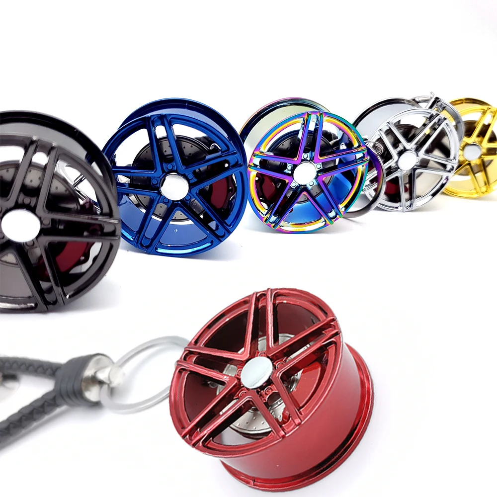 

New Car Wheel Rims Keychain Car Tuning Parts Car Wheel Hub Keyring Metal Key Chain Wheel Rim With Brake Discs Car Key Pendant