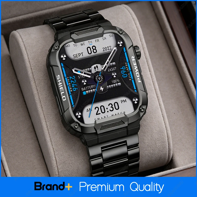 

Прочные военные умные часы для мужчин с большой батареей емкостью 400 мАч, монитор сердечного ритма, дисплей 1,85 дюйма, Bluetooth-вызов, обновление MK66, OOTD