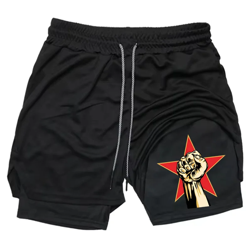 Harajuku Men's Running Shorts 2-in-1 Comfortable Double-deck Sport Shorts Sportswear Gym Fitness Pants Training Jogging Bottom