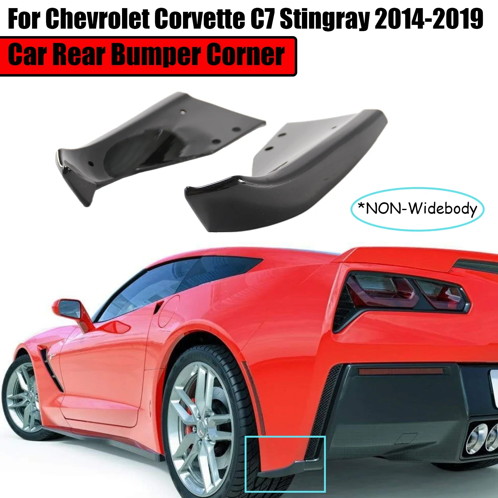 For Chevrolet Corvette C7 Stingray 2014-2019 A Pair Car Rear Bumper Corner Diffusers Splitter Spoiler Glossy Black Body Kit