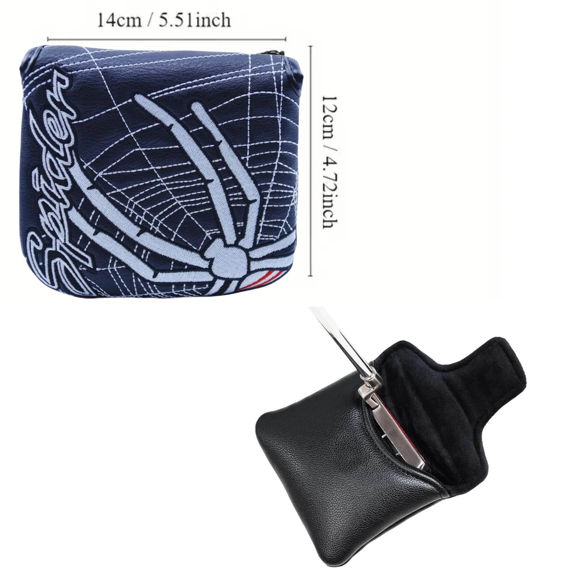 Spider Embroidery Golf Club Square Mallet Putter Cover Magnetic Golf Headcover, Great Golf Accessories for Men Golfers