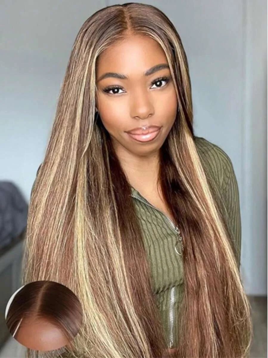 34 Inch Highlight Wig 5x5 Hd Lace Frontal Wig Natural Hairline PrePlucked 13x4 Honey Blonde Straight Lace Front Wigs Human Hair