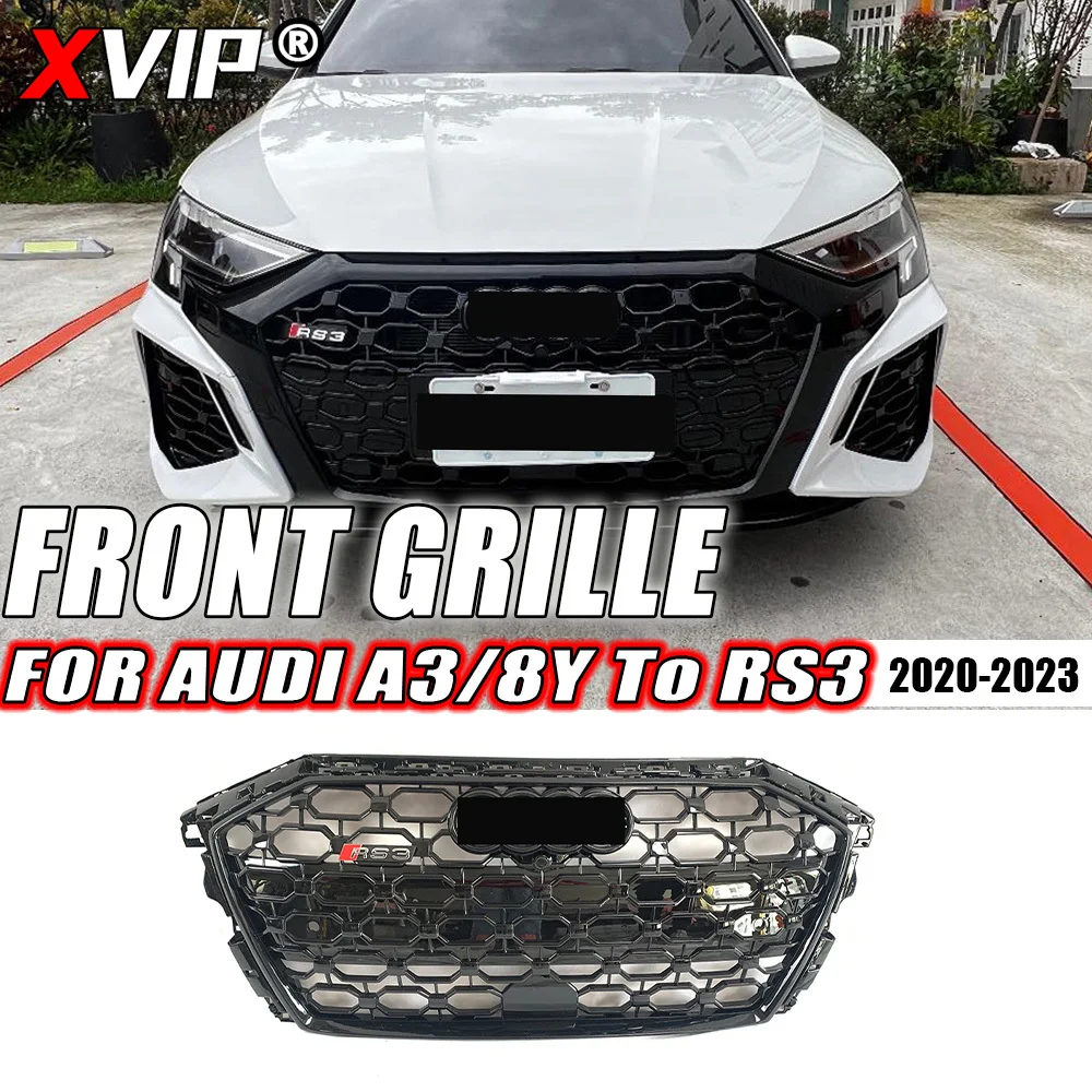

XVIP RS3 стиль решетка черная отделка Гриль для Audi A3 RS3 8Y 2020-2023 глянцевый черный сотовый Высокое качество ABS передний бампер решетка
