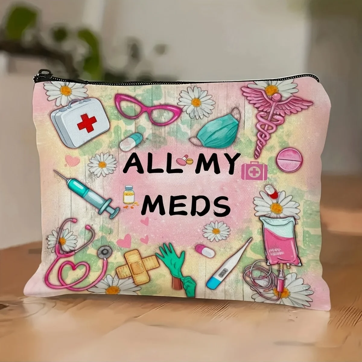 A All My Meds Makeup Bag-Cute Multifunctional Zipper Bag for Women, Jewelry Storage Bag, Perfect Travel Zipper Small Storage Bag