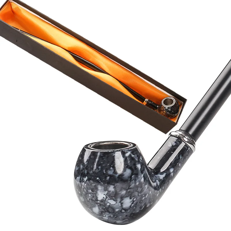 RU Classic Male 41cm Lengthened Marbled Resin Filtered Tobacco Pipe Long Handle Reading Churchwarden Smoking Pipe Gift For Dad