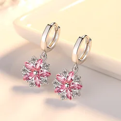 925 Sterling Silver Pink Petal Zircon Small Stud Earrings For Women Luxury Jewelry Wholesale Accessories 2024 Trend Money 925