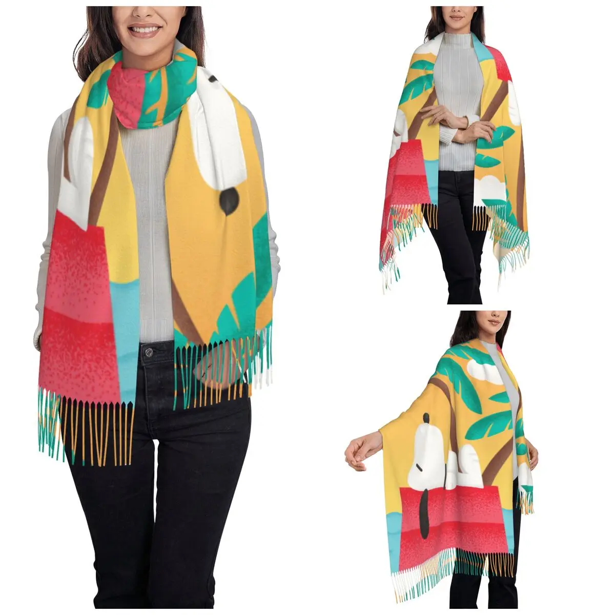 Snoopys  Tropical Deco Dreams Shawls Wraps Womens Warm Long Soft Scarf Pashmina Tassel Scarves