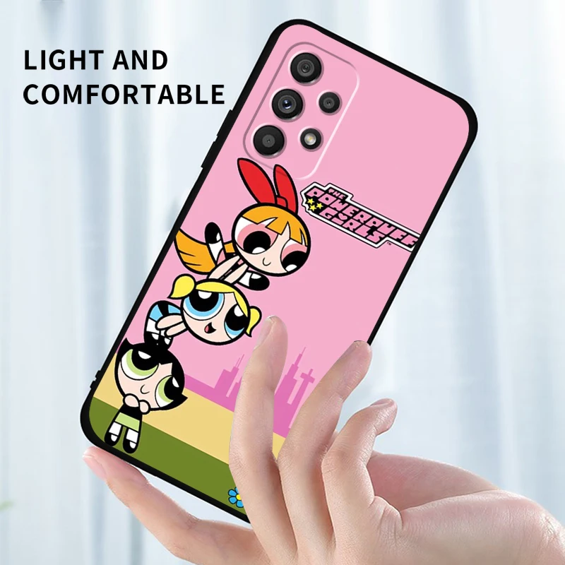 Cartoon Powerpuffs Girls For Samsung Note 20 10 Ultra Plus A31 A8 A14 j6 A12 A5 A70 A7 A34 A20 A04 A24 5G Black Phone Case