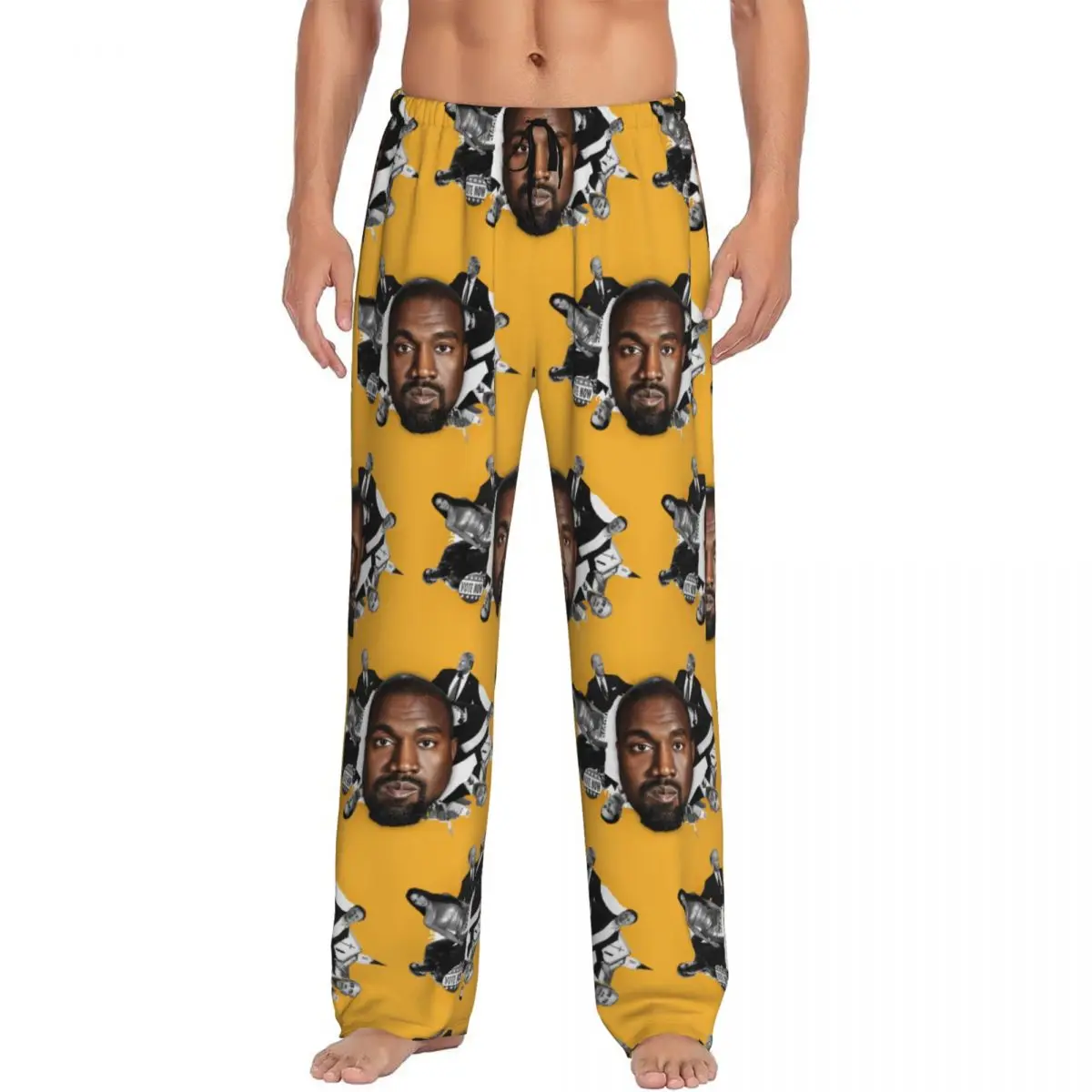 Pantalones de pijama con estampado personalizado para hombre, ropa de dormir divertida, Kanye West Meme, rapero, productor de música, con bolsillos