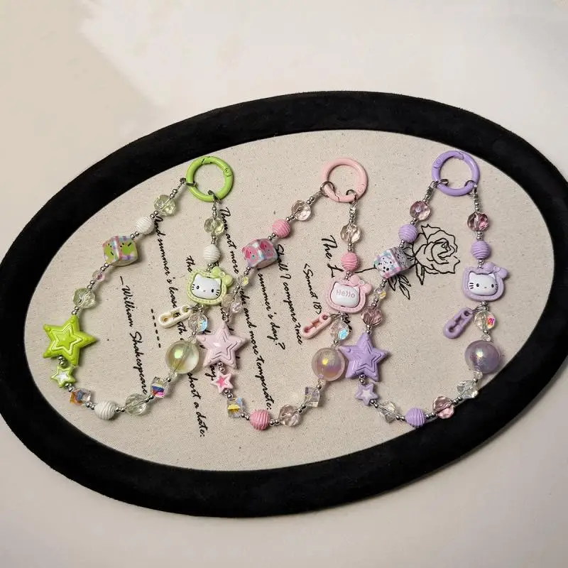 โซ่โทรศัพท์ลูกปัดเคลือบ Hello Kitty |   Rhinestones ชุดมือพร้อมจี้ป้องกันรอยขีดข่วนแบบนุ่ม