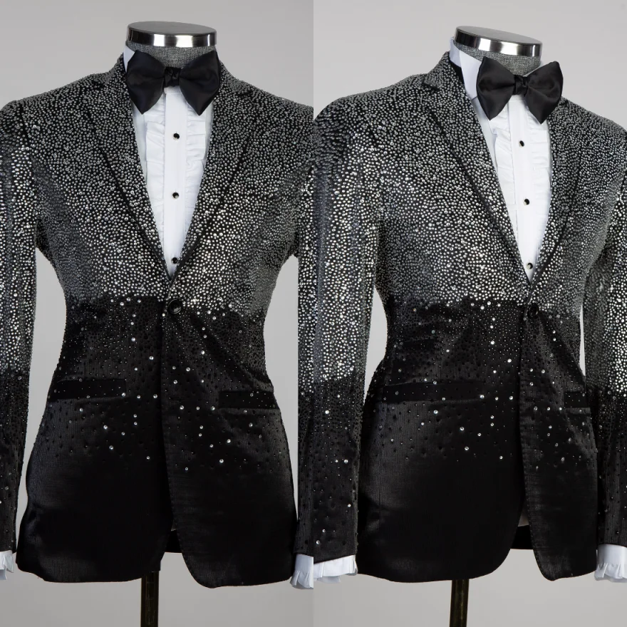 Exquisite Men Gradient Rhinestone Peak Lapel Blazer Single‑Breasted Long Sleeve Jacket For Wedding Ceremony Banquet Customized