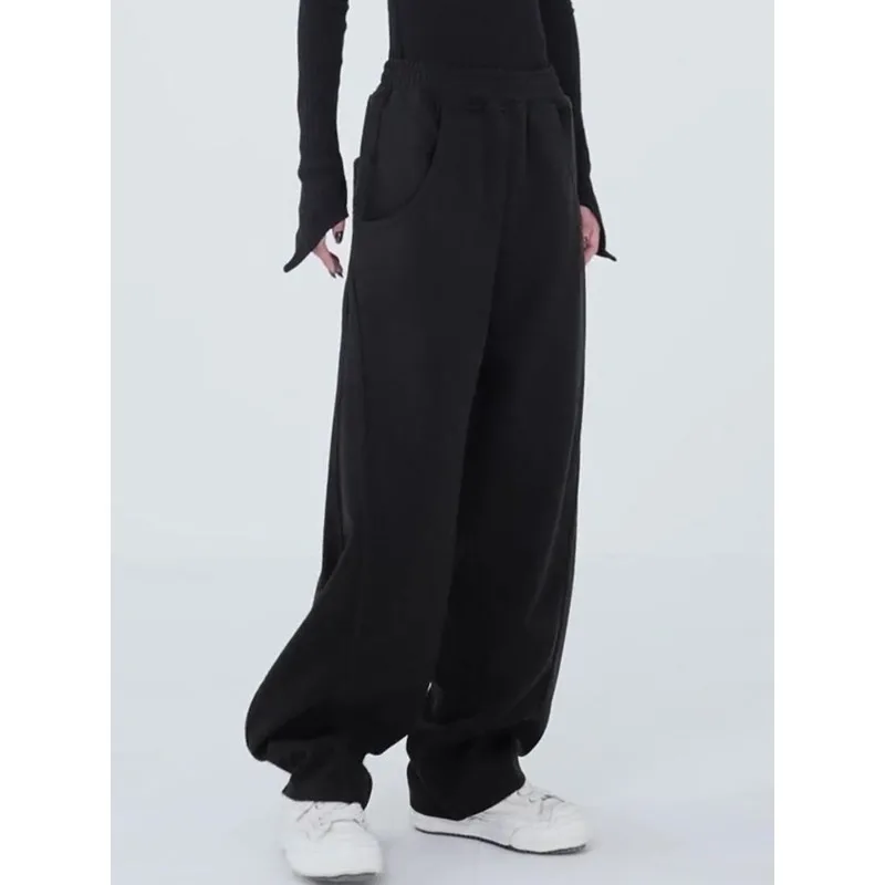 Deeptown Black Basic Women's Sweatpants Oversized Jogging Korean Fashion Wide Leg Baggy Sport Pants Harajuku Casual Trousers