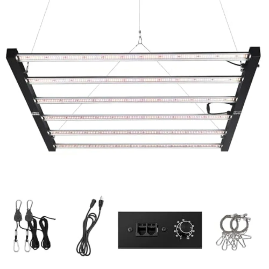 

720W LED Grow Light Dimmable Full Spectrum for Indoor Plants Foldable 6-Bar High PPFD Grow Lamp in Black for Hydroponic Greenho