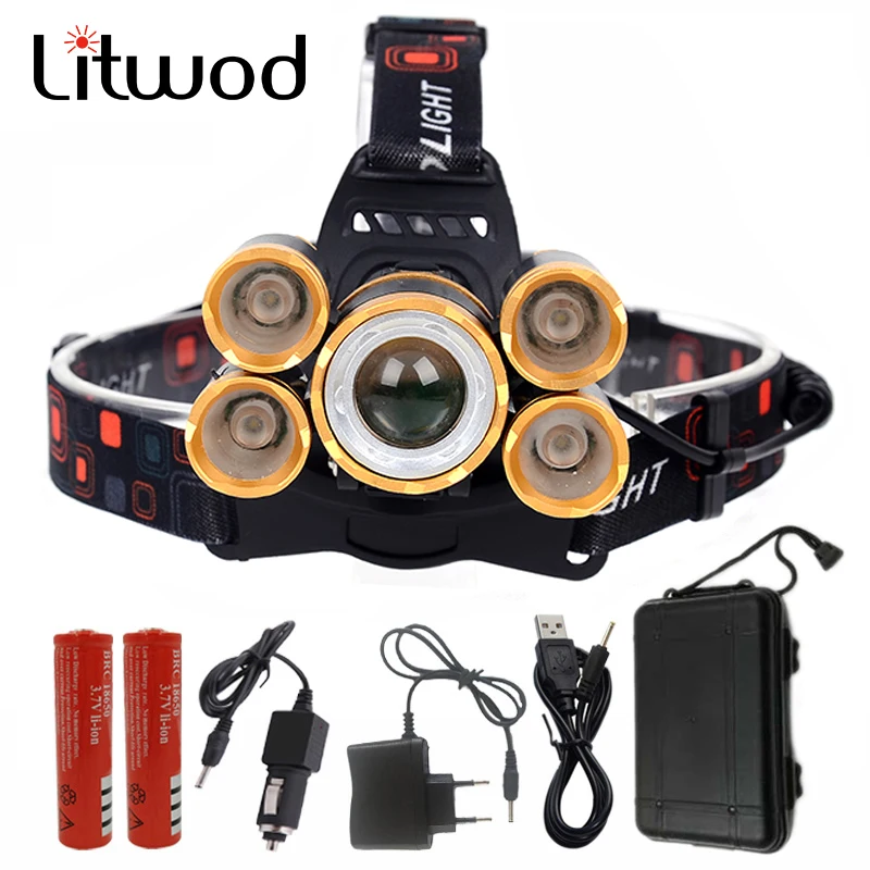 New XHP90 More Bright Powerful 5 Led Headlamp Zoomable Headlight Switch Use 18650 Battery Rechargeable Head Flashlight Lamp