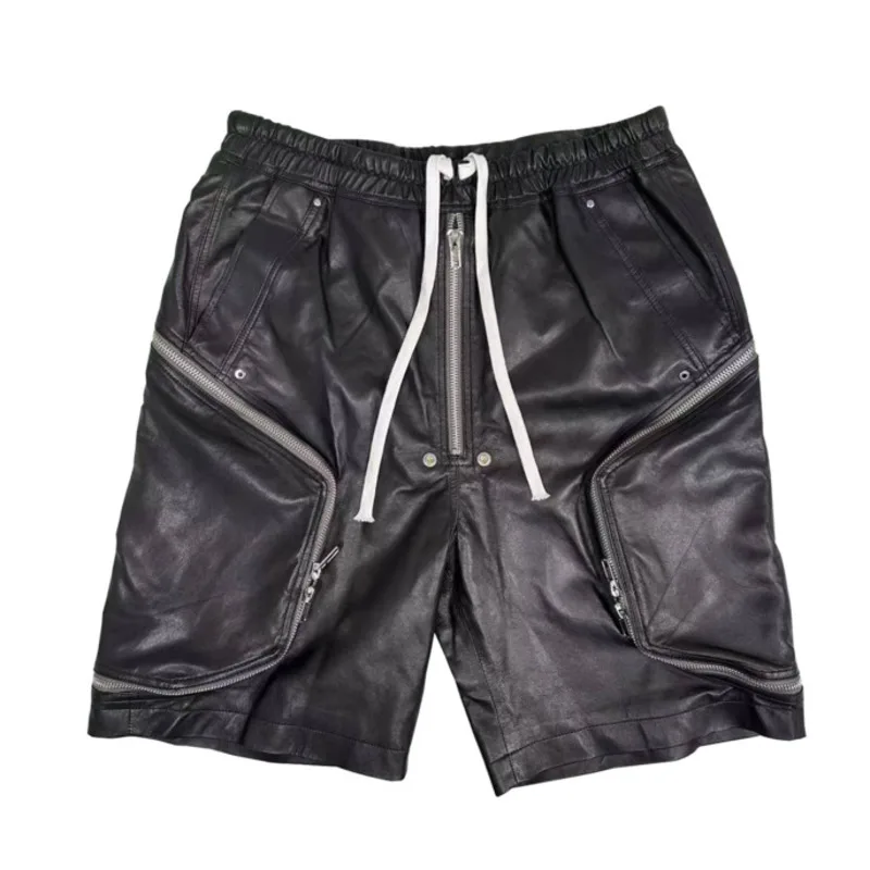 HKSH Dark Deconstructed Summer New Men Tide Light Luxury Wide-Leg Leather Sheepskin Shorts Pants Knee-Length Capris Vibe HK24472