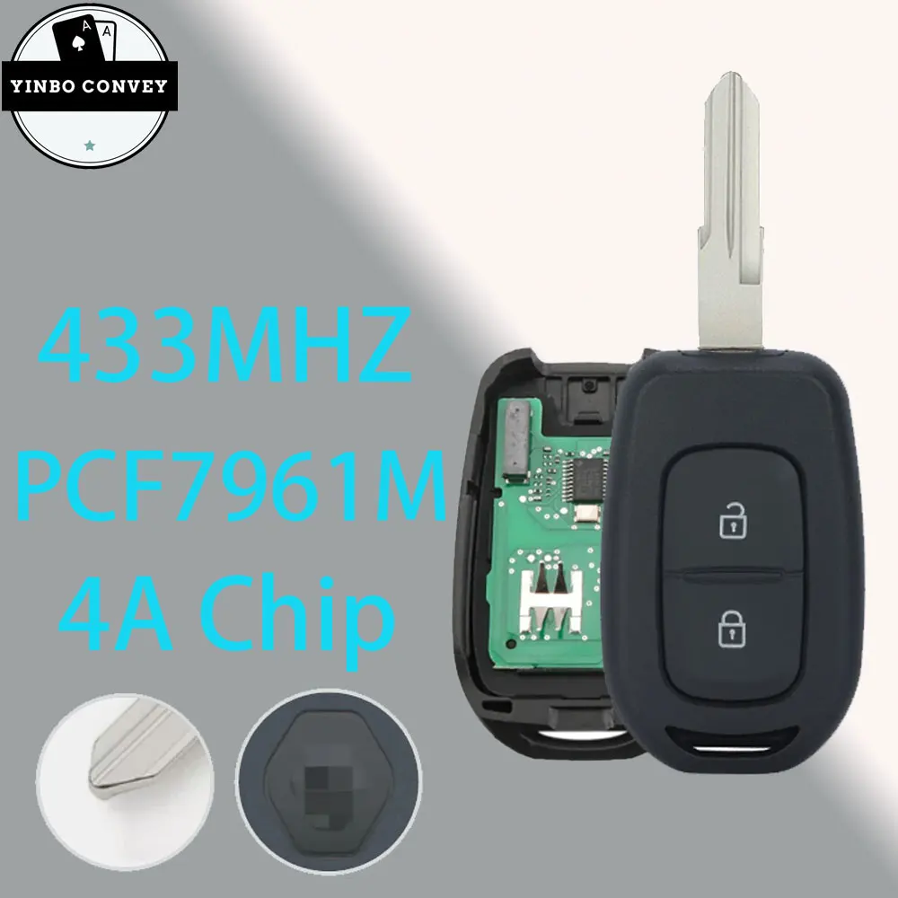 YINBO  2Buttons Car Remote Key PCF7961M With 4A Chip 433MHz Car Key For Renault Dacia Sandero Logan Lodgy Clio4 Master3