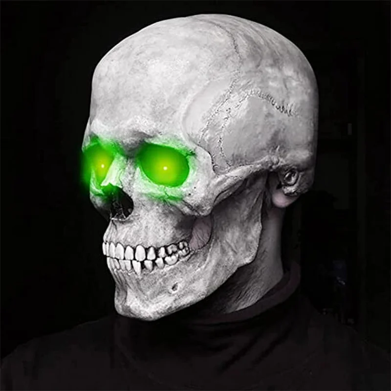 luminous Full Head Skull Mask Carnival Adults Realistc Anonymous Halloween Moveable Mouth Jaw Anime Horror Helmet