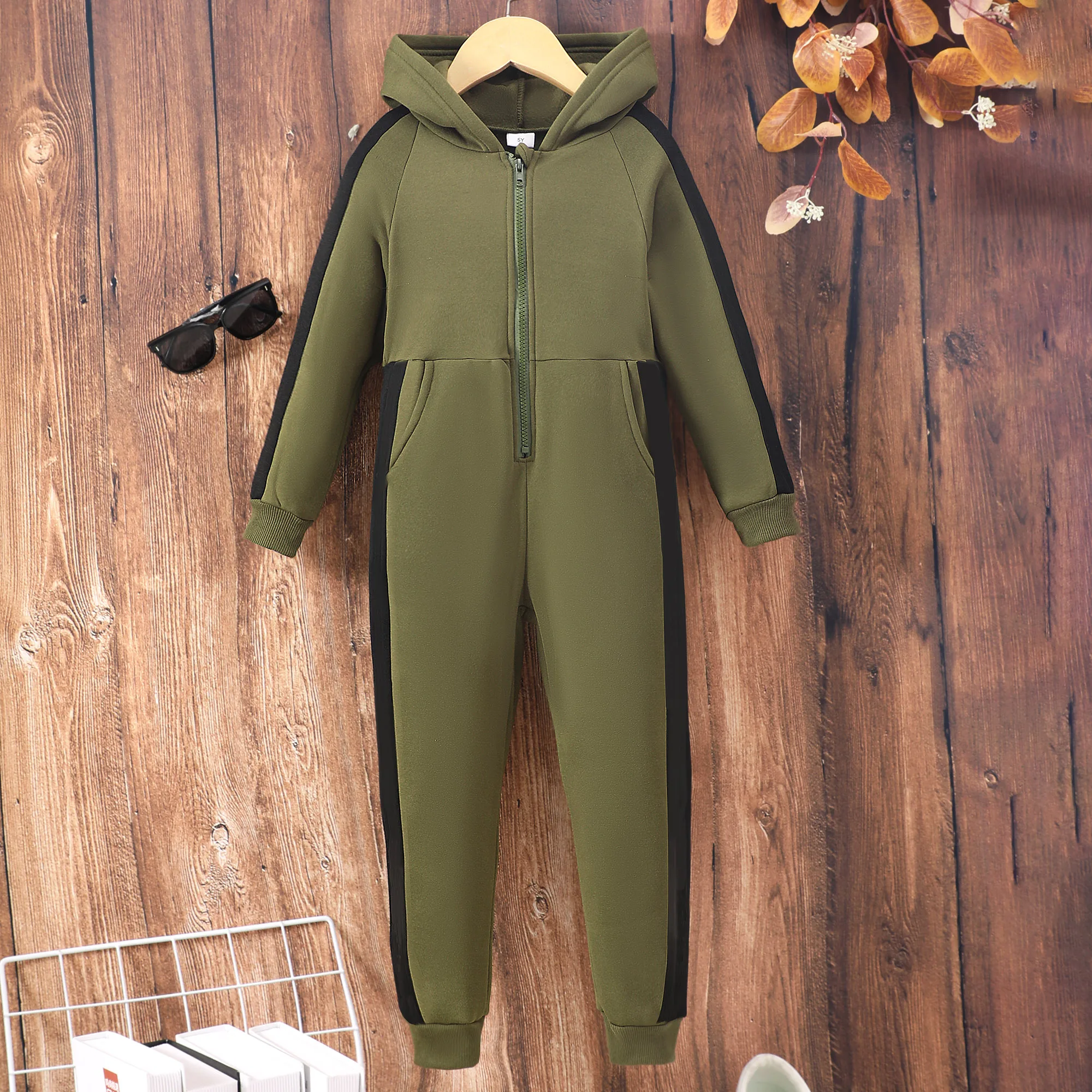 Boys Casual Long Sleeve Color Block Zipper Hooded Jumpsuit - Perfect For Spring And Autumn Clothes