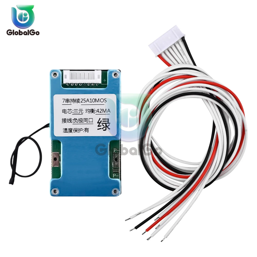 BMS 7S 24V 15A 20A 25A ليثيوم أيون Lmo بطارية ليثيوم 18650 ثلاثية توازن لوحة حماية الشحن وحماية درجة حرارة NTC