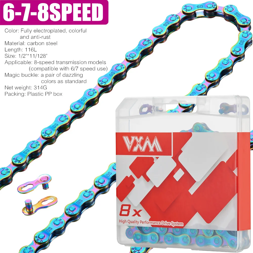 VXM Full Electroplating Color Bicycle ChainCurrent6/7/8/9/10/11Speed Mountain Road MTB 21 24 27 30 33S Bicycle accessory NEW