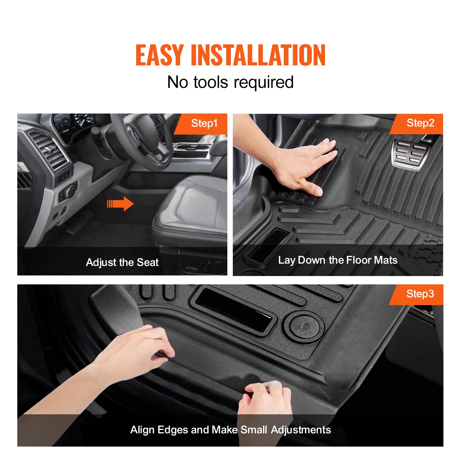 VEVOR Automotive Floor Mat Fit for Ford F-250/F-350/F-450 2017-2022,3 pcs Front and 2nd Row Liners Fit TPE Vehicle Floor Mats