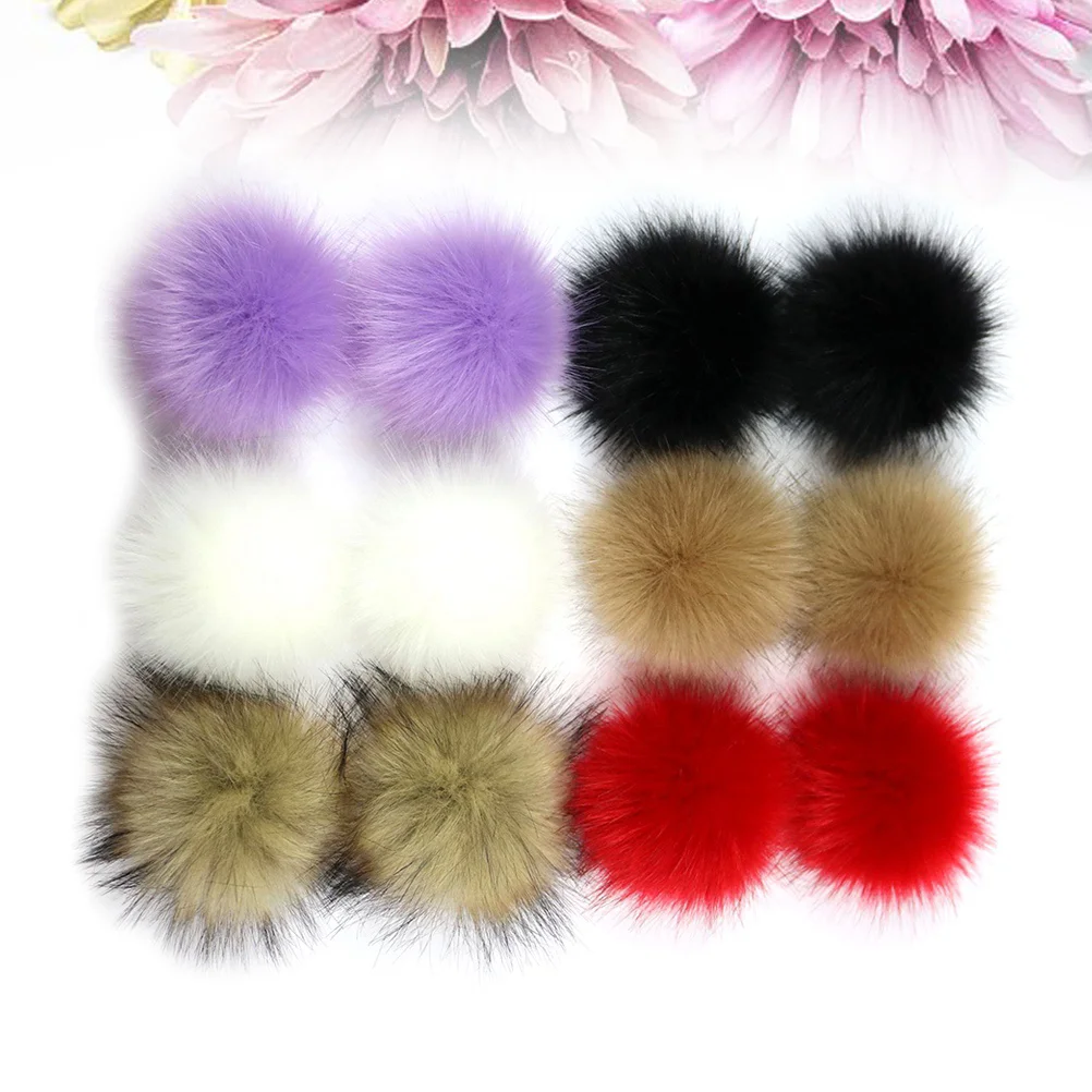 12pcs 10cm Concealed Button Faux Fur Fluffy Pompom Ball for Hats Shoes Scarves Bag Charms Accessories(12 Packing, 1-1