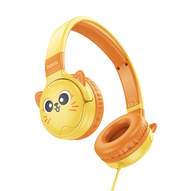 HOCO Candy Color Wired Headphones For Children Cute Cat Pattern Foldable Music Heaphone with Microphone For Kids Gifts Present