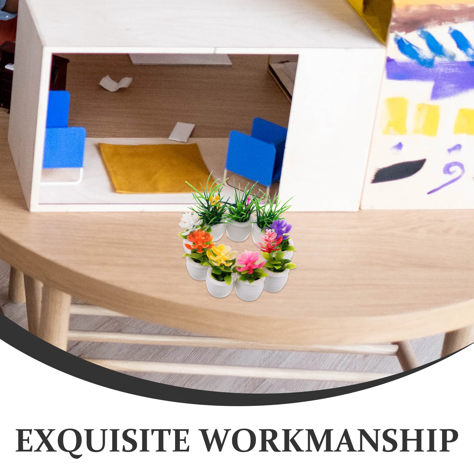 9 pezzi in miniatura micro paesaggio decorazione realistica mini piante in vaso per giardino casa delle bambole, modelli bonsai artificiali, scrivania con mensola