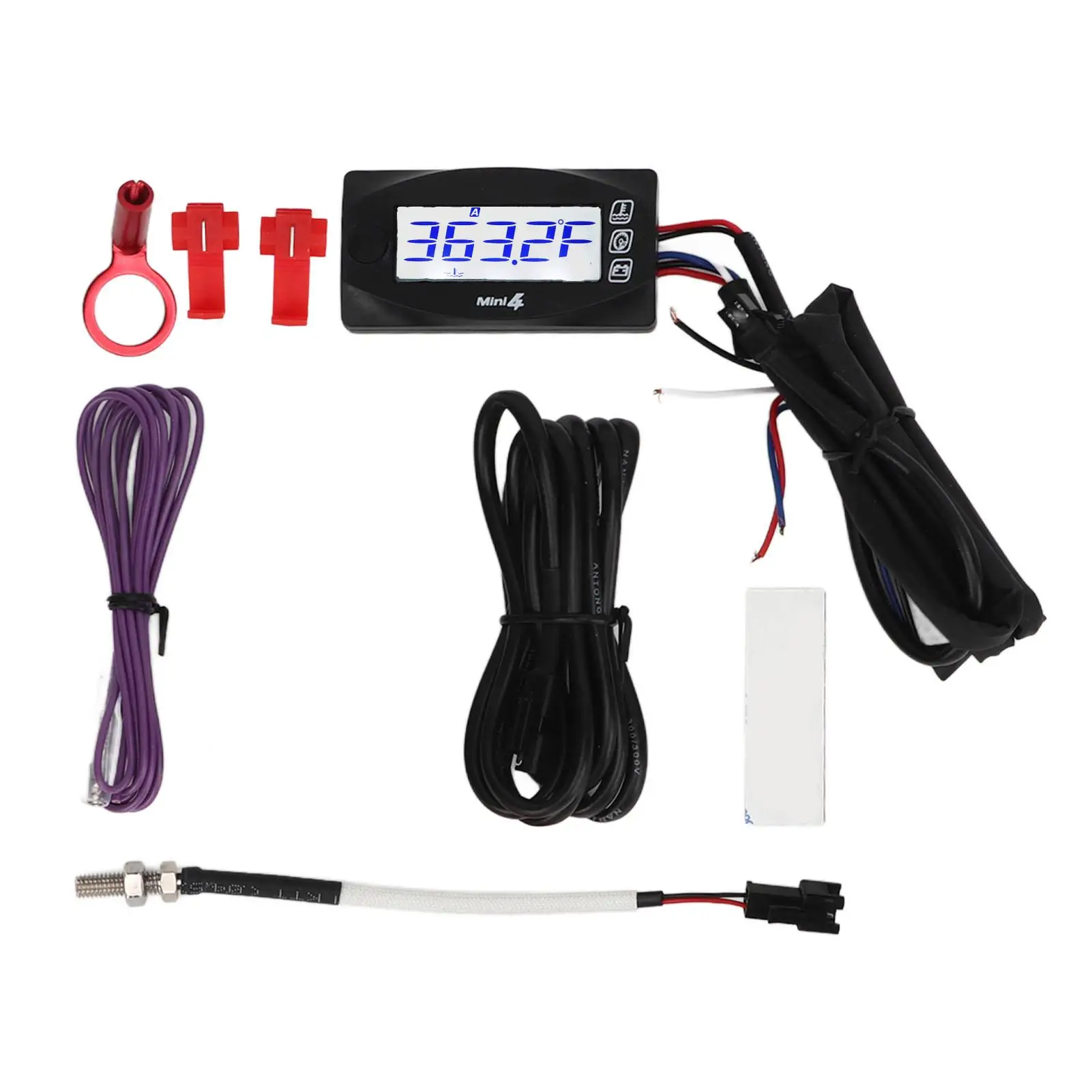 

Motorcycle Thermometer Digital Moto Cylinder Head Temperature Voltage Time RPM 4 in 1 Meter DC12V with Spark Plug 10mm