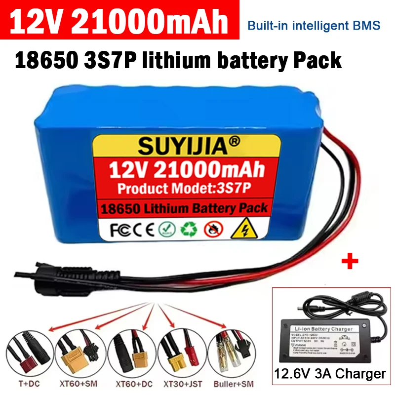 

Optimal 3S7P 12V 21000mAh 18650 Lithium Battery Pack Built-in BMS for Bicycle Wheelbarrow Scooter Chair with 12.6V 3A Charger