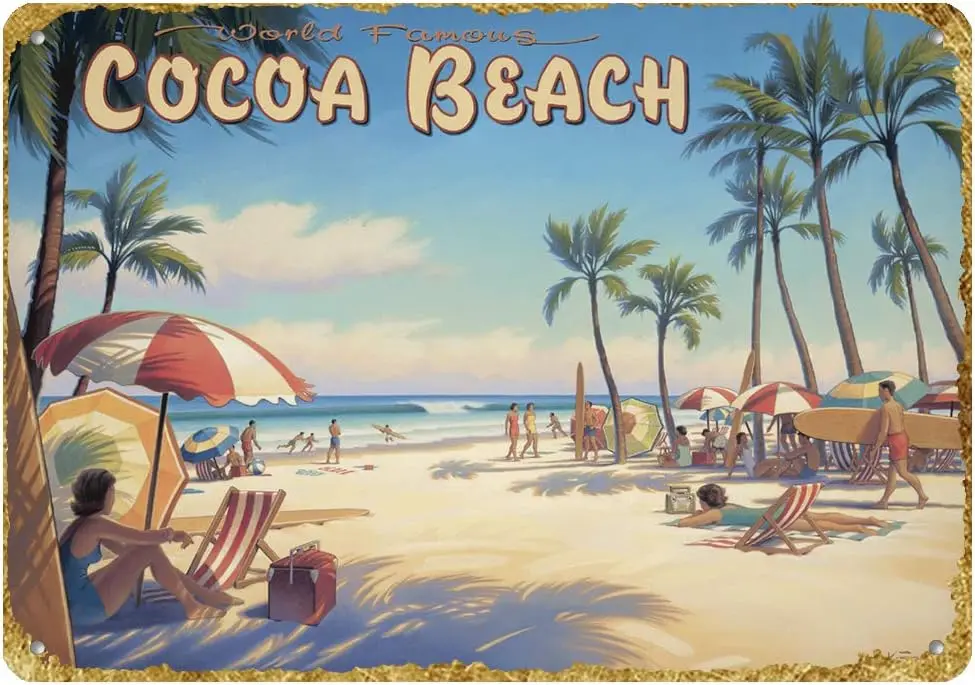 Letrero de metal vintage retro de Cocoa Beach, Florida, para decoración de pared en exteriores, calles, hogares, bares, clubes, cocinas y restaurantes.
